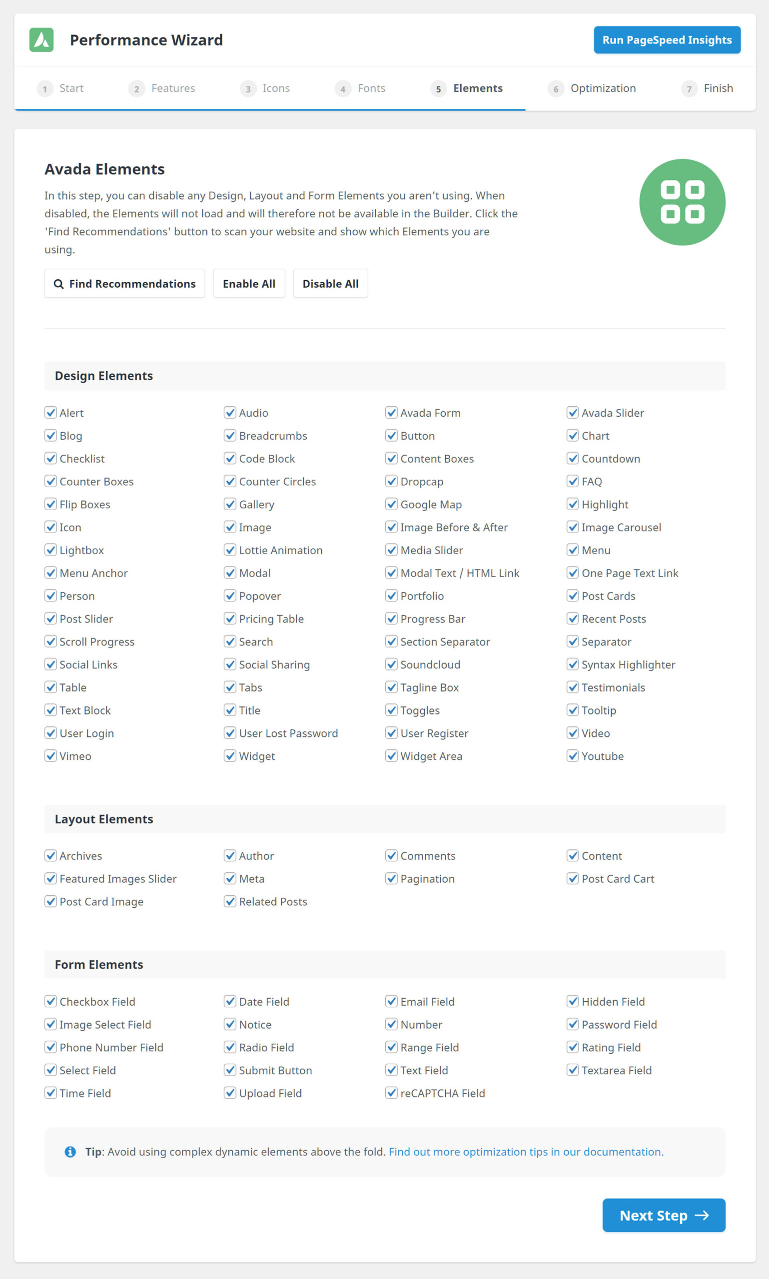 Performance Wizard > Step 5