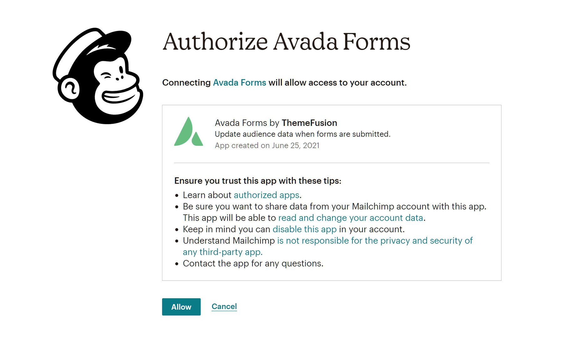 Authorise Mailchimp