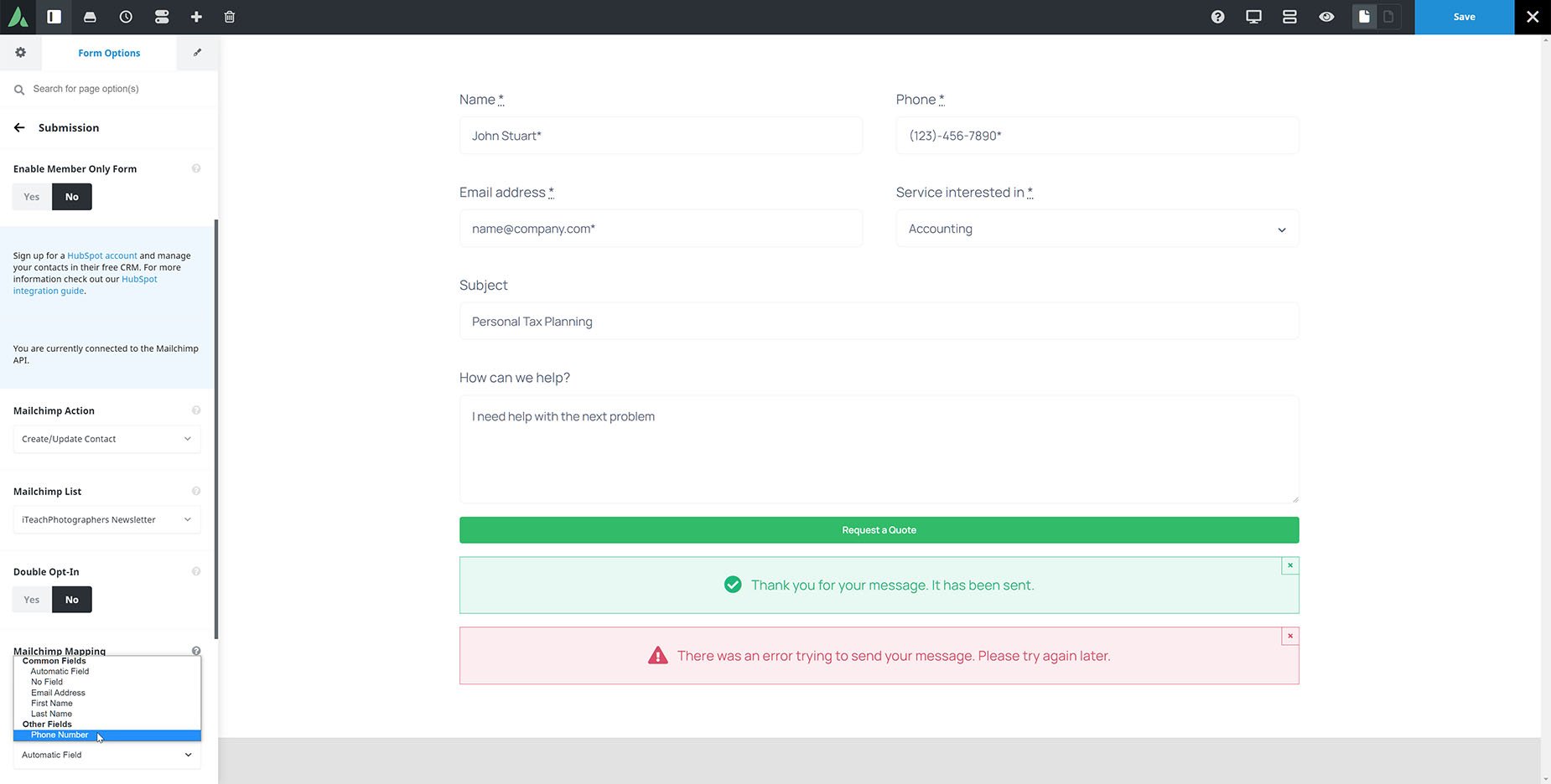Mapping Mailchimp Form Fields