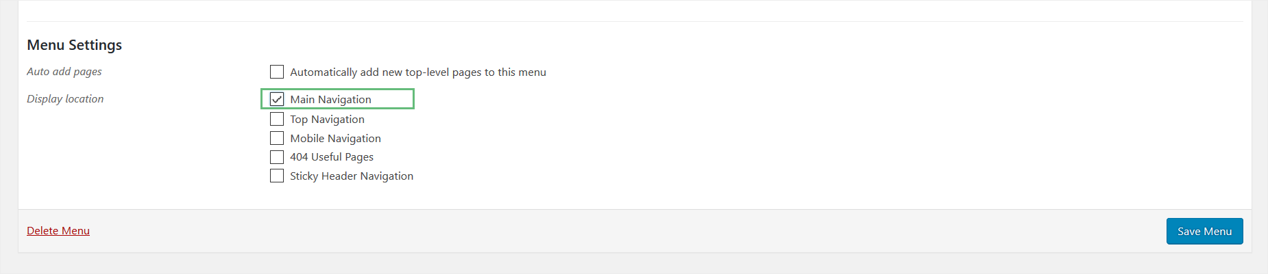 One Page Parallax Menu Settings