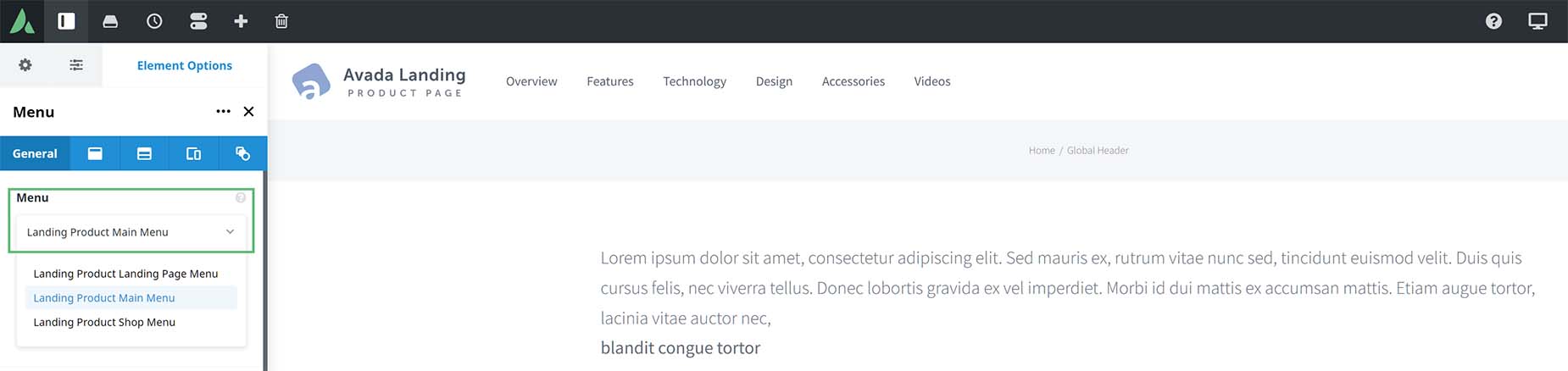 Menu Element > Assign Menu