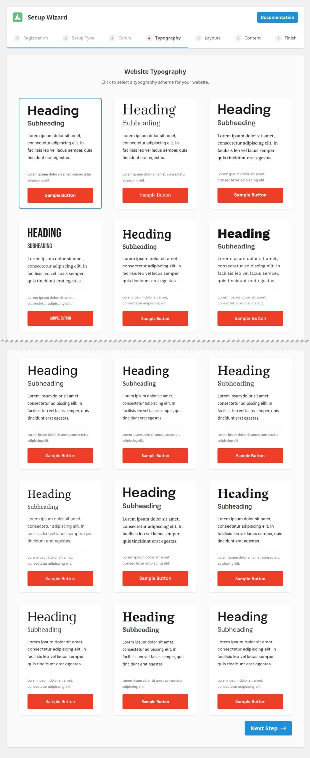 Avada Setup Wizard > Step 4 - Typography