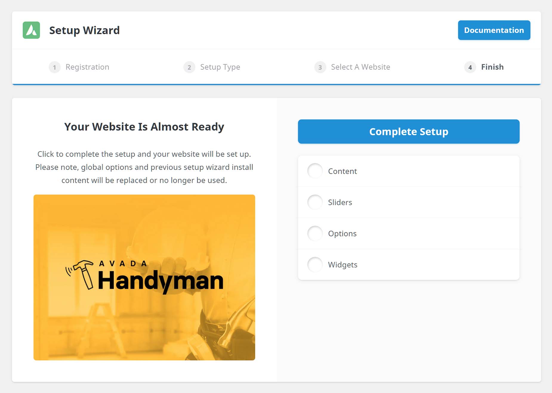 Avada Setup Wizard > Step 4 - Finish