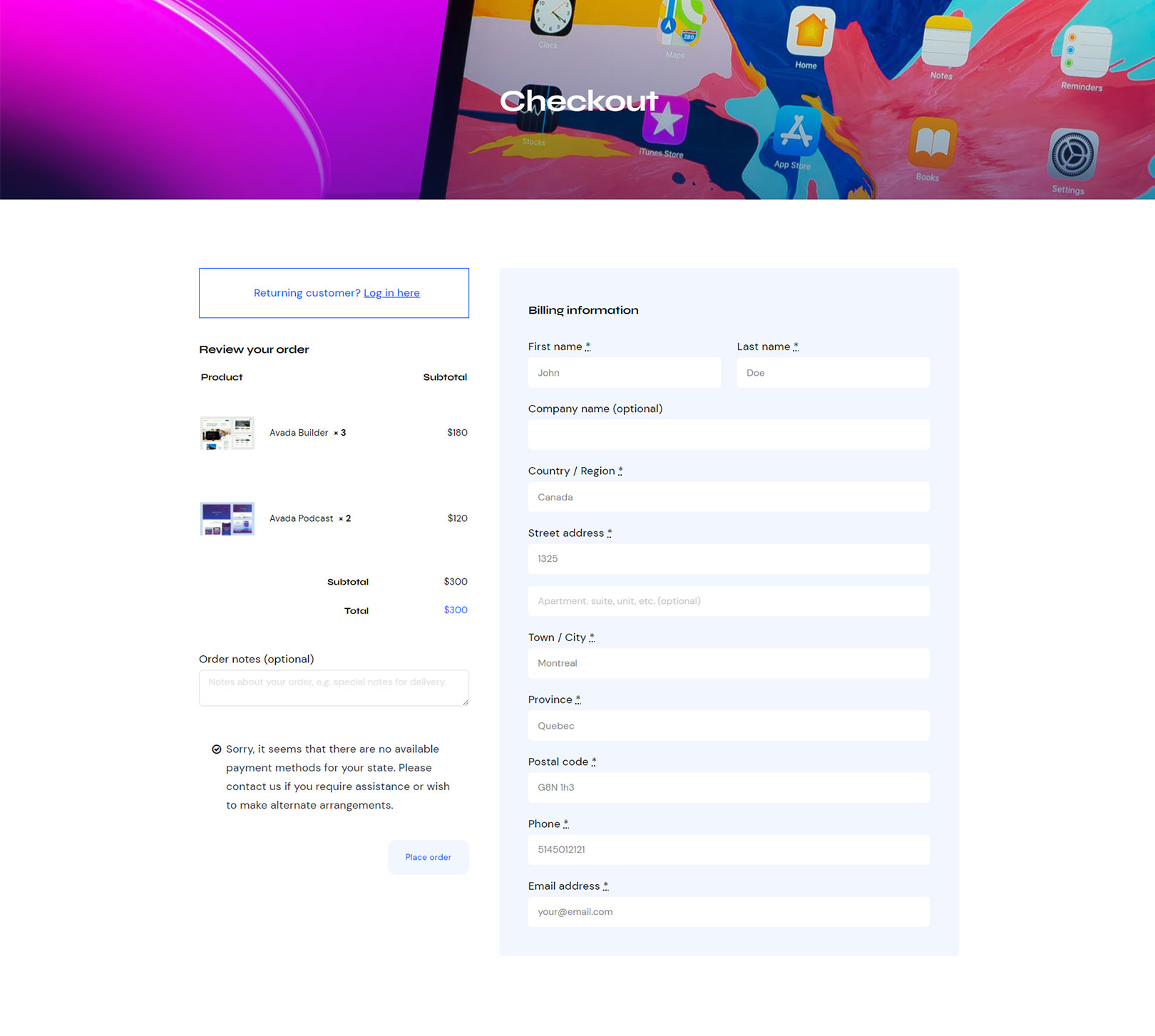 Avada Woo Checkout Billing Element Mockup 2