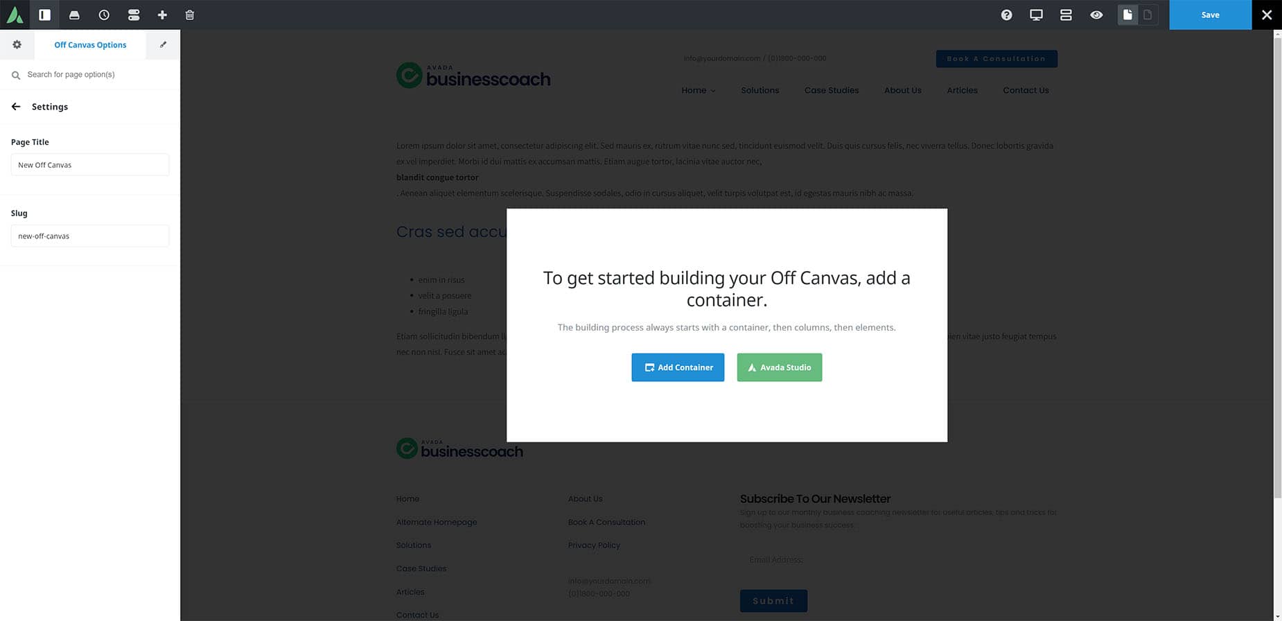 Off Canvas > Start Page