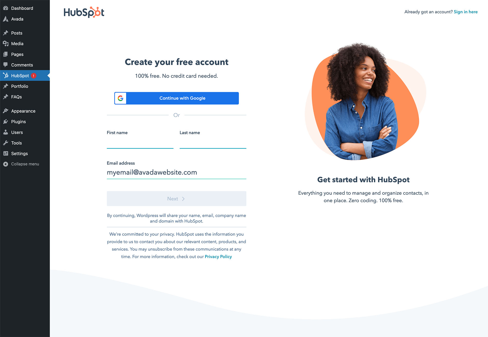 HubSpot Create Account HubSpot Create Account