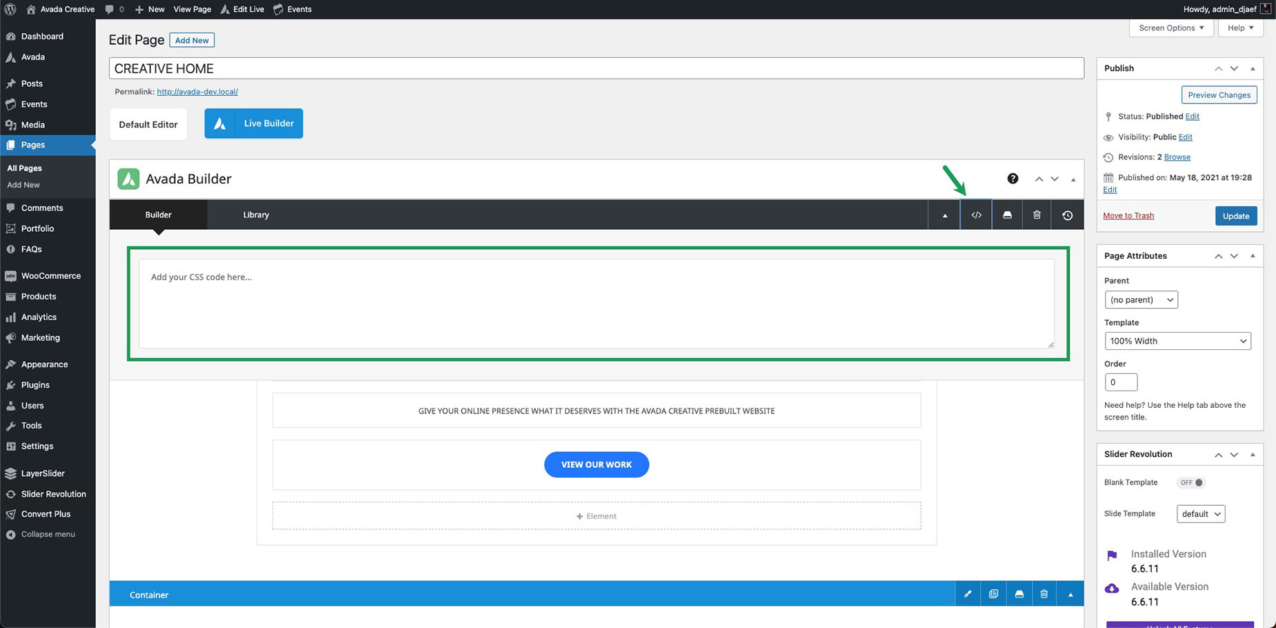 Local CSS Options > Avada Builder