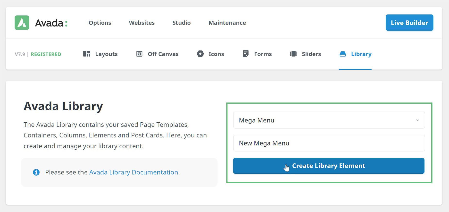 Mega Menu > Create