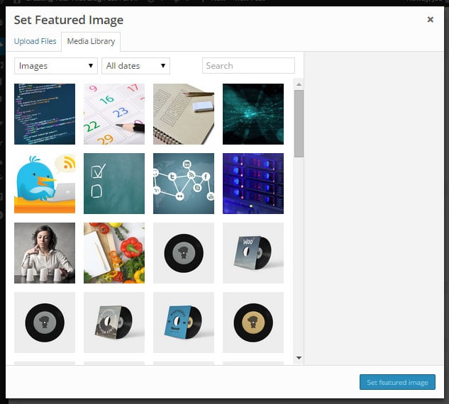 Featured Image Media Library