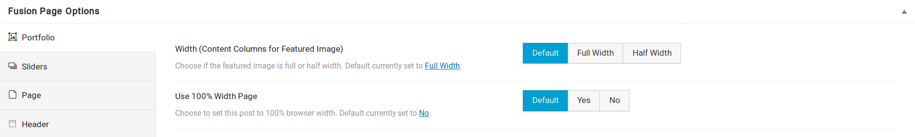 Page Options Portfolio Width Options