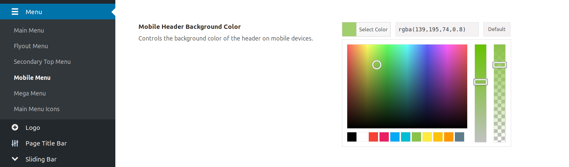 Theme Options Mobile Header Background Color