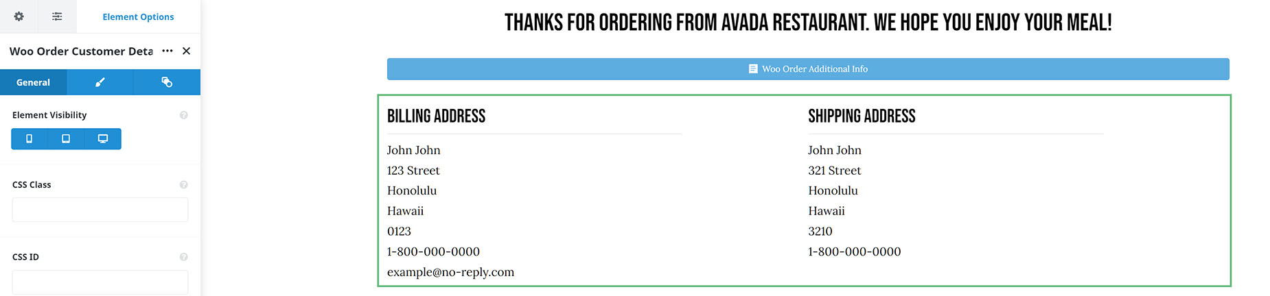 Woo Order Customer Details Element