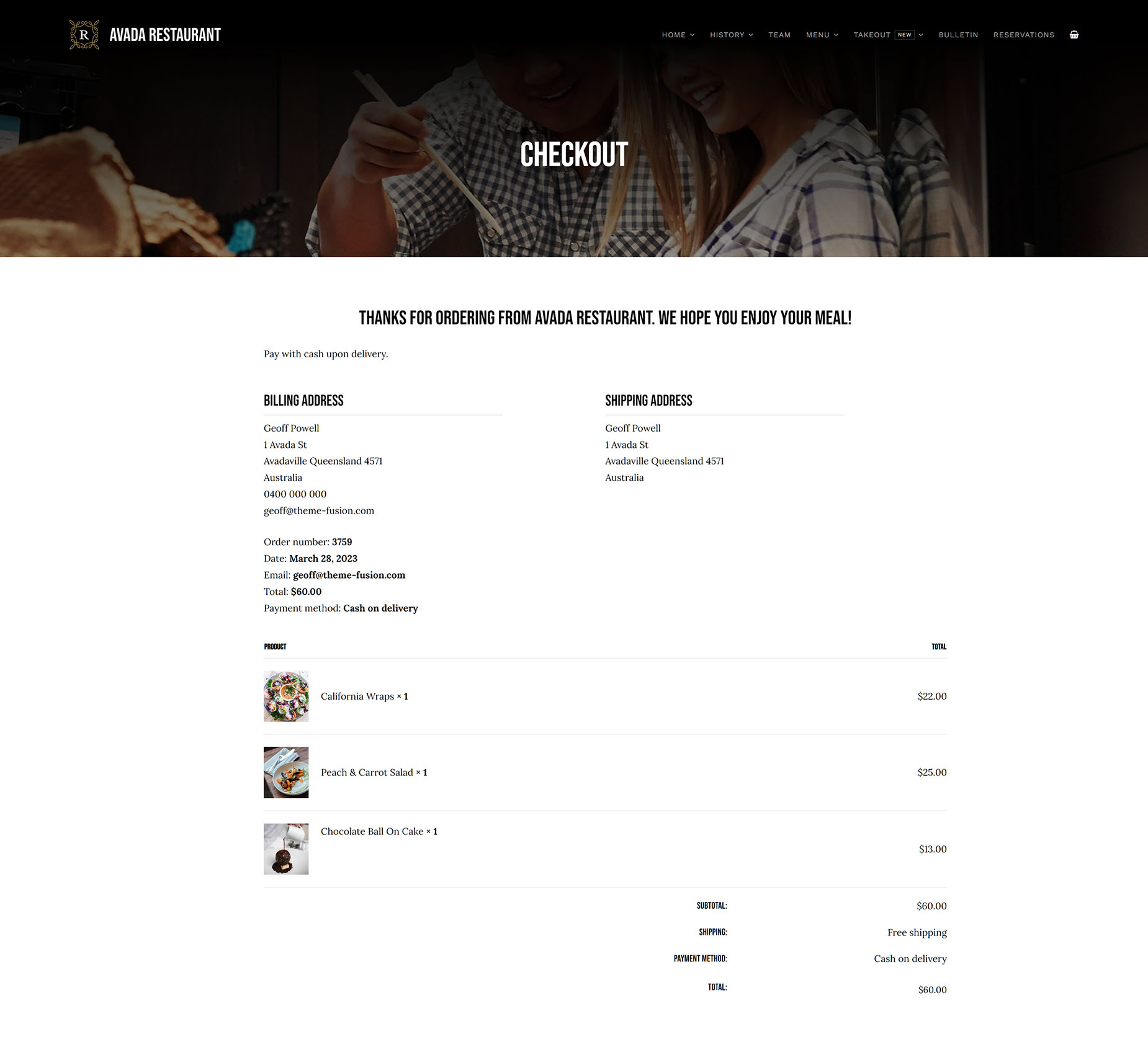 Woo Thank You Page > Front End Example