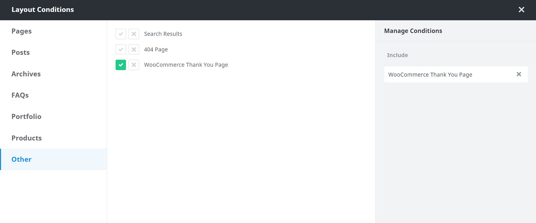 Woo Thank You Page > Layout > Conditions