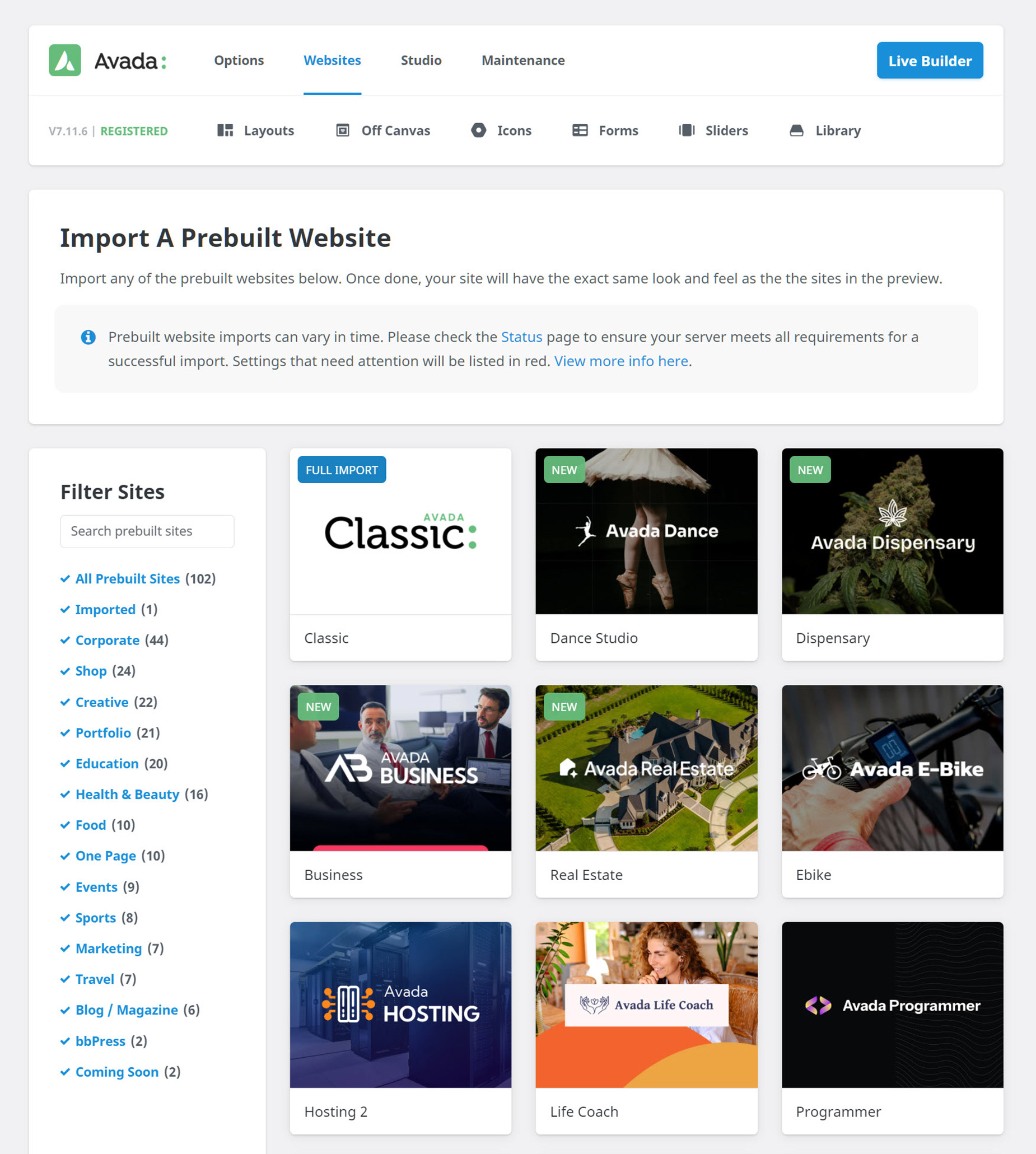 Avada > Websites