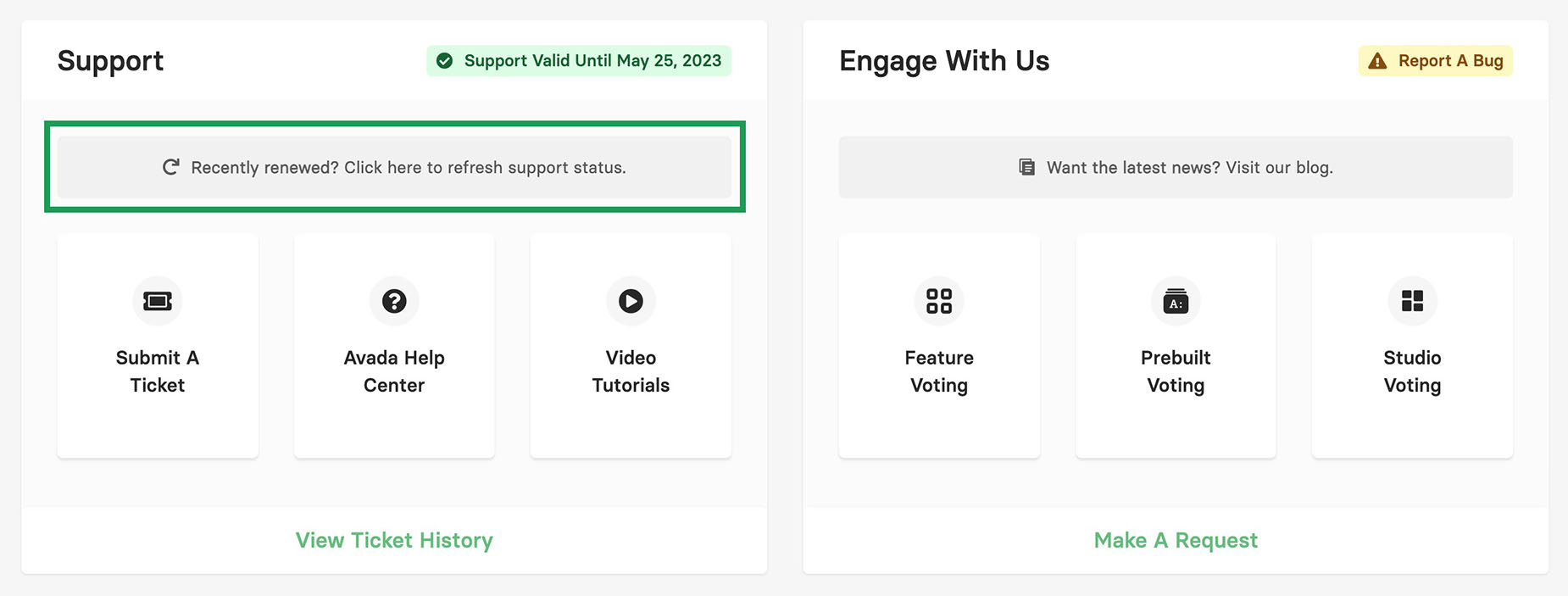 Renew Avada Support