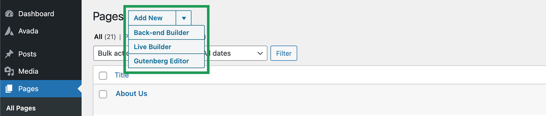 Page & Post Editing Selection