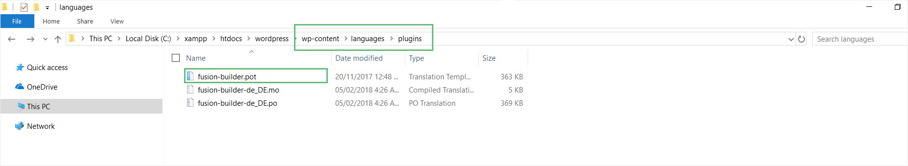 Translating Avada Builder Folder Directory
