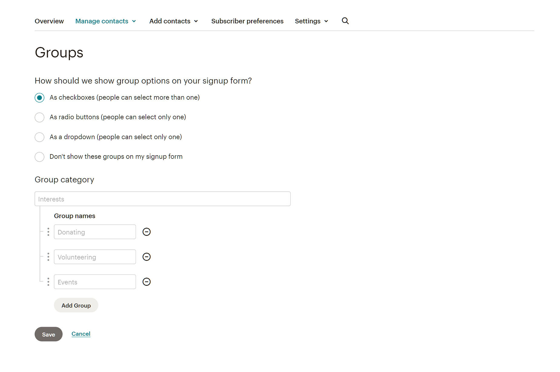Mailchimp > Groups
