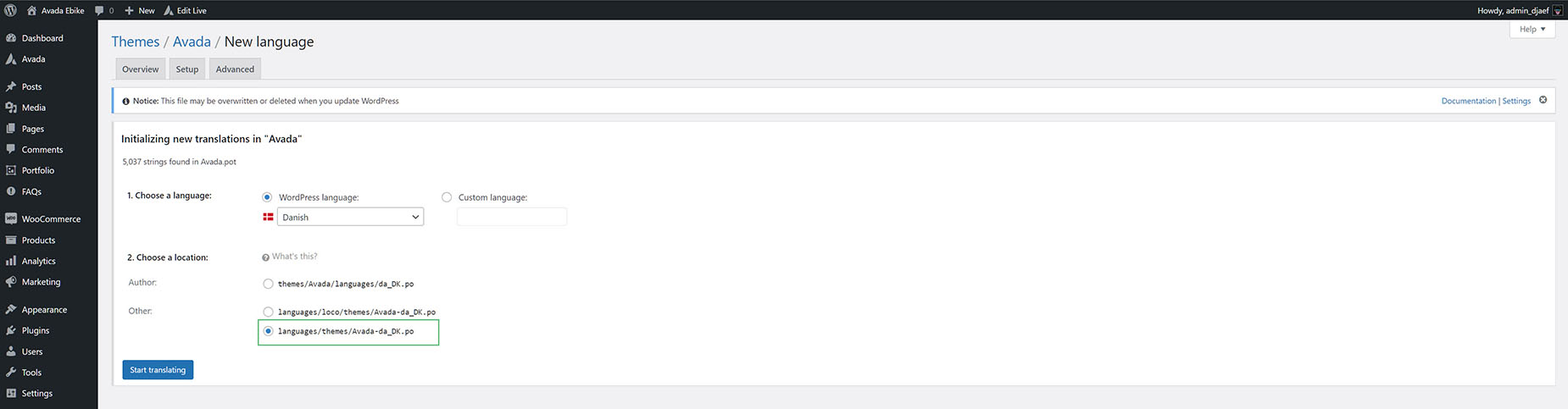 Loco Translate > Select Location
