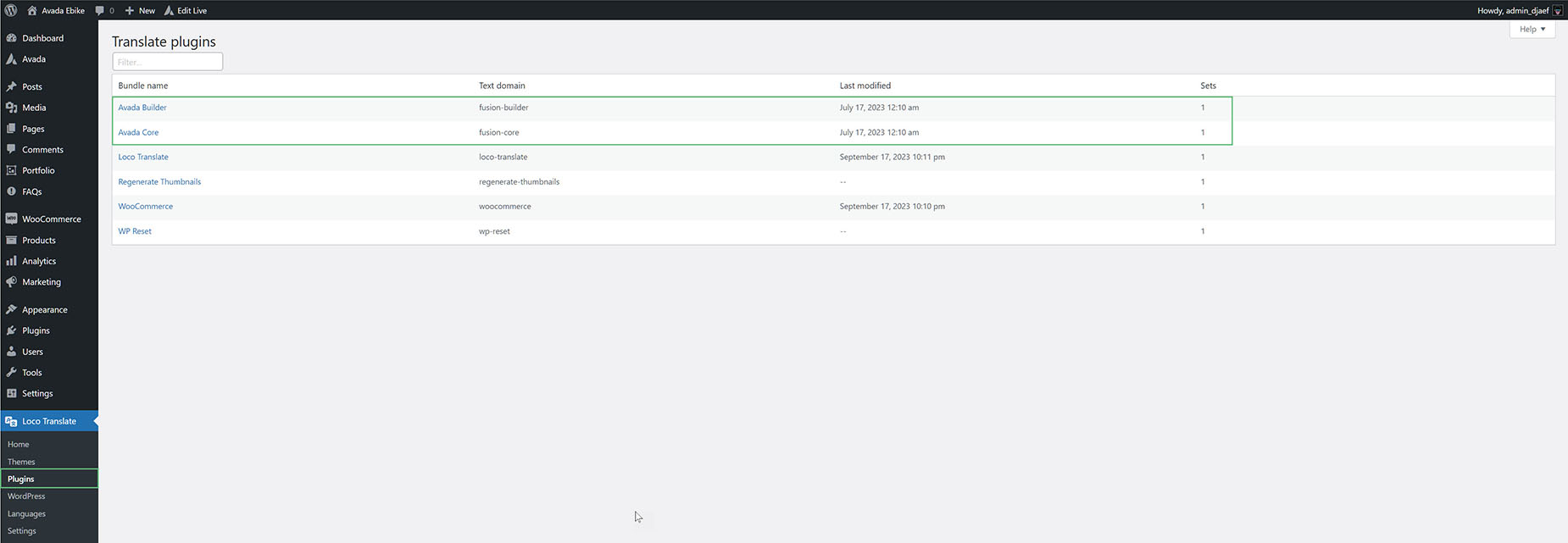 Loco Translate > Select Plugins