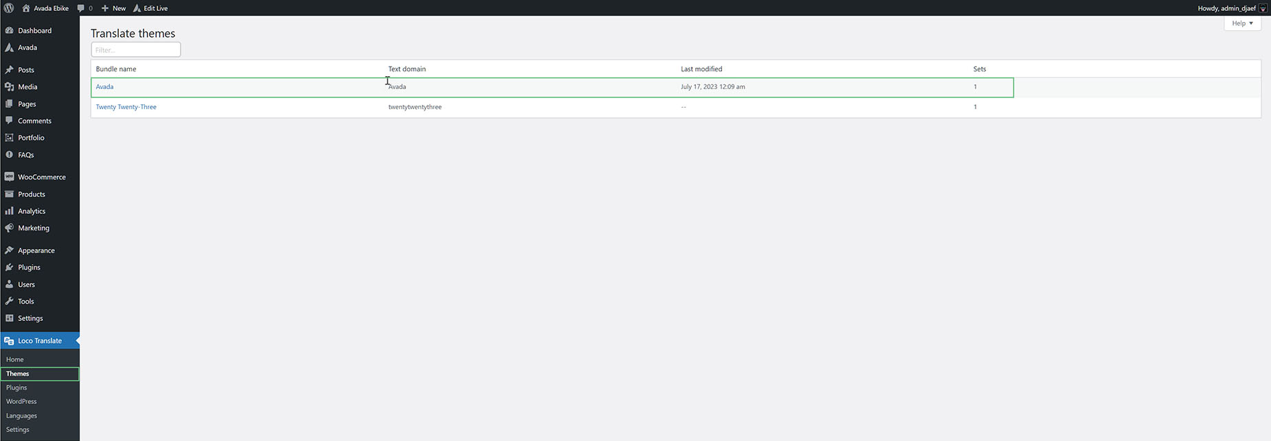 Loco Translate > Select Theme