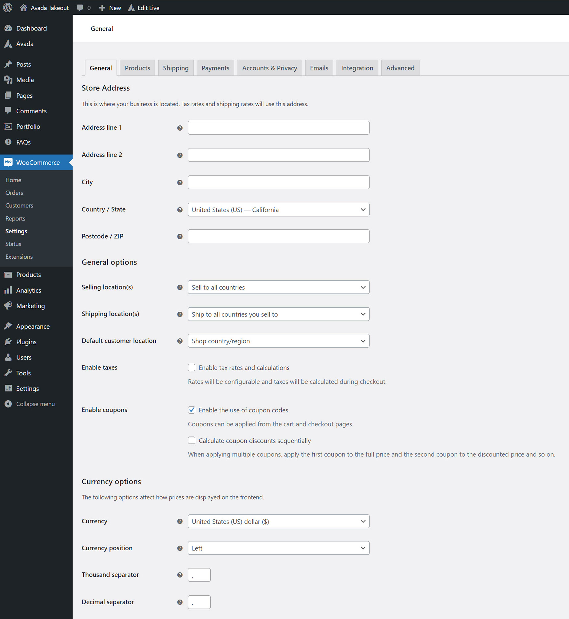 WooCommmerce > Settings