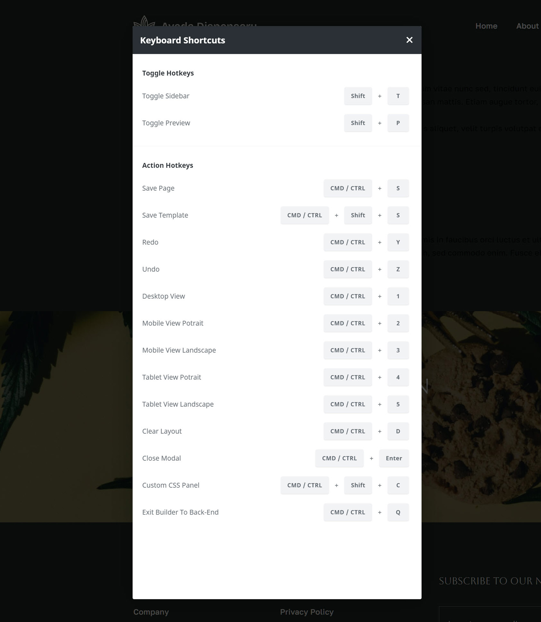 Avada Keyboard Shortcuts