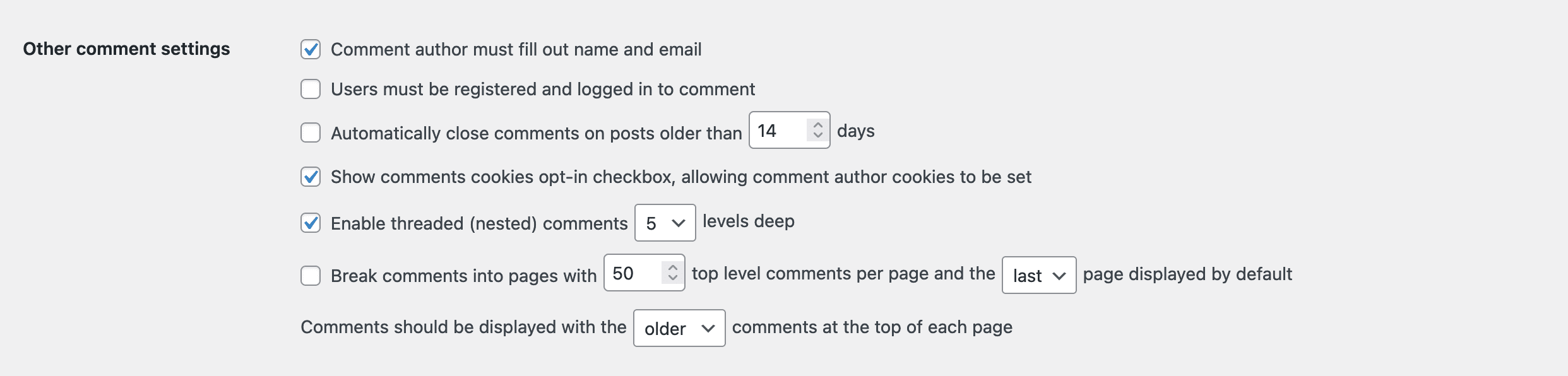 WordPress Comments Settings
