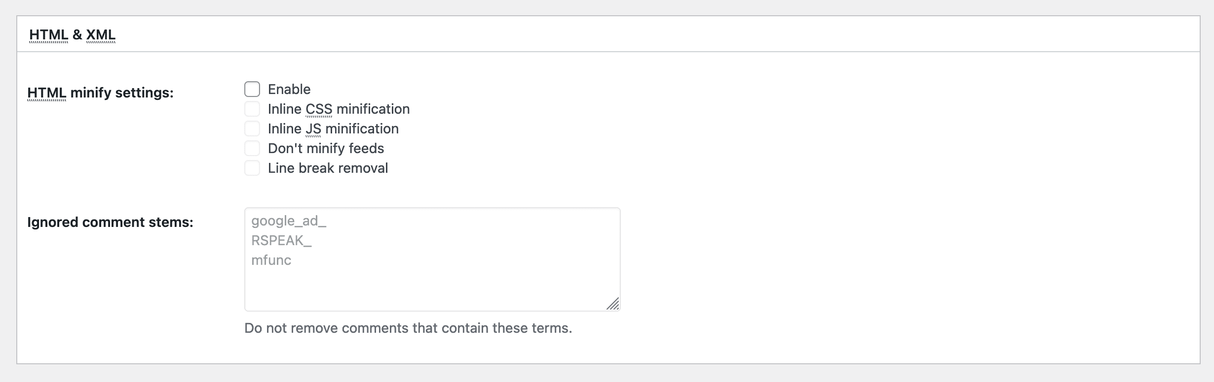 HTML & XML Settings