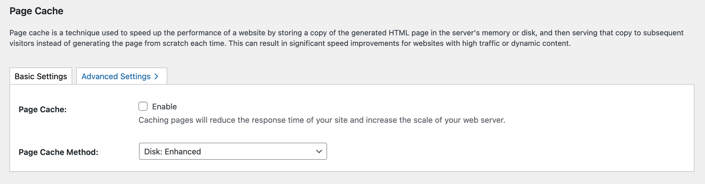 Page Cache Basic Settings