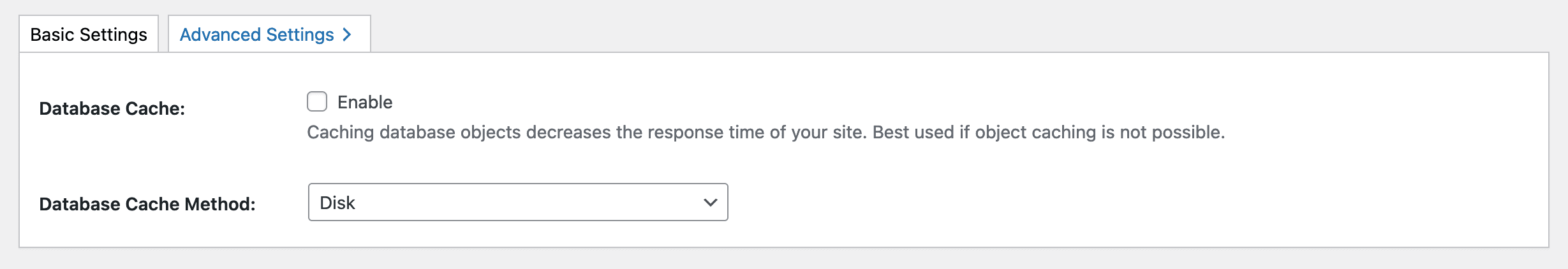 Database Cache Basic Settings