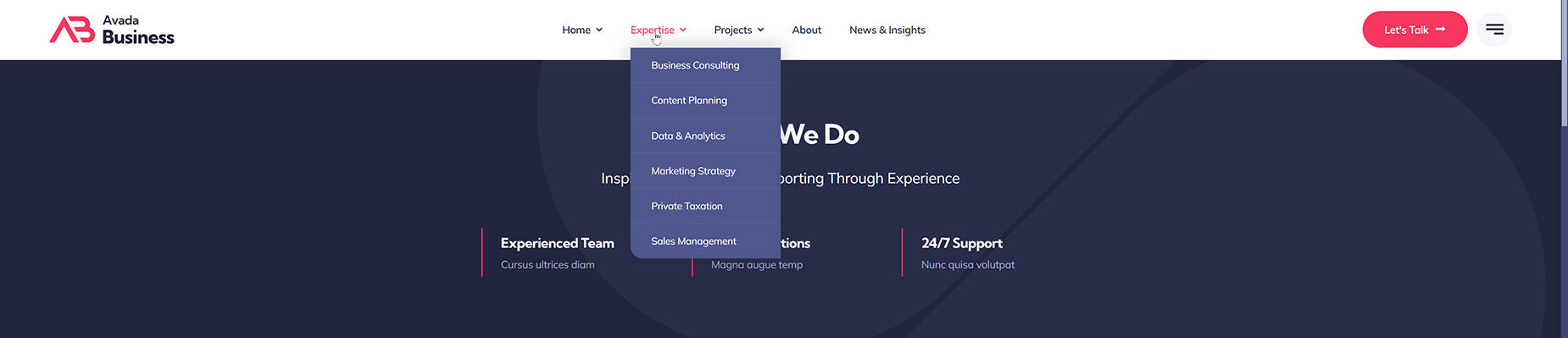 Header with Dropdown Menu