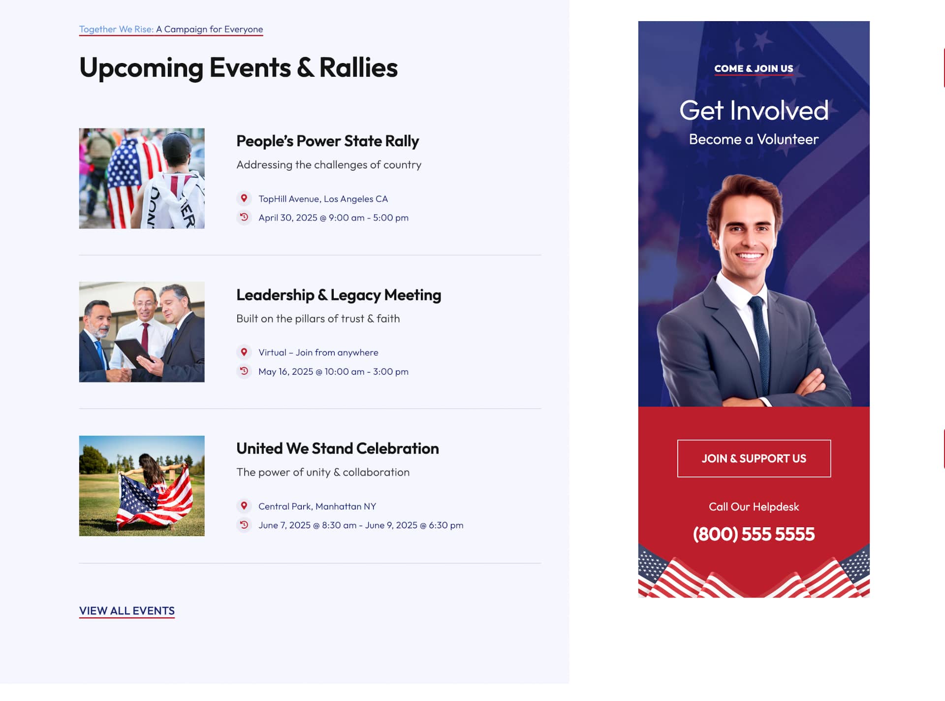 Avada Campaign Events & Volunteer Banner