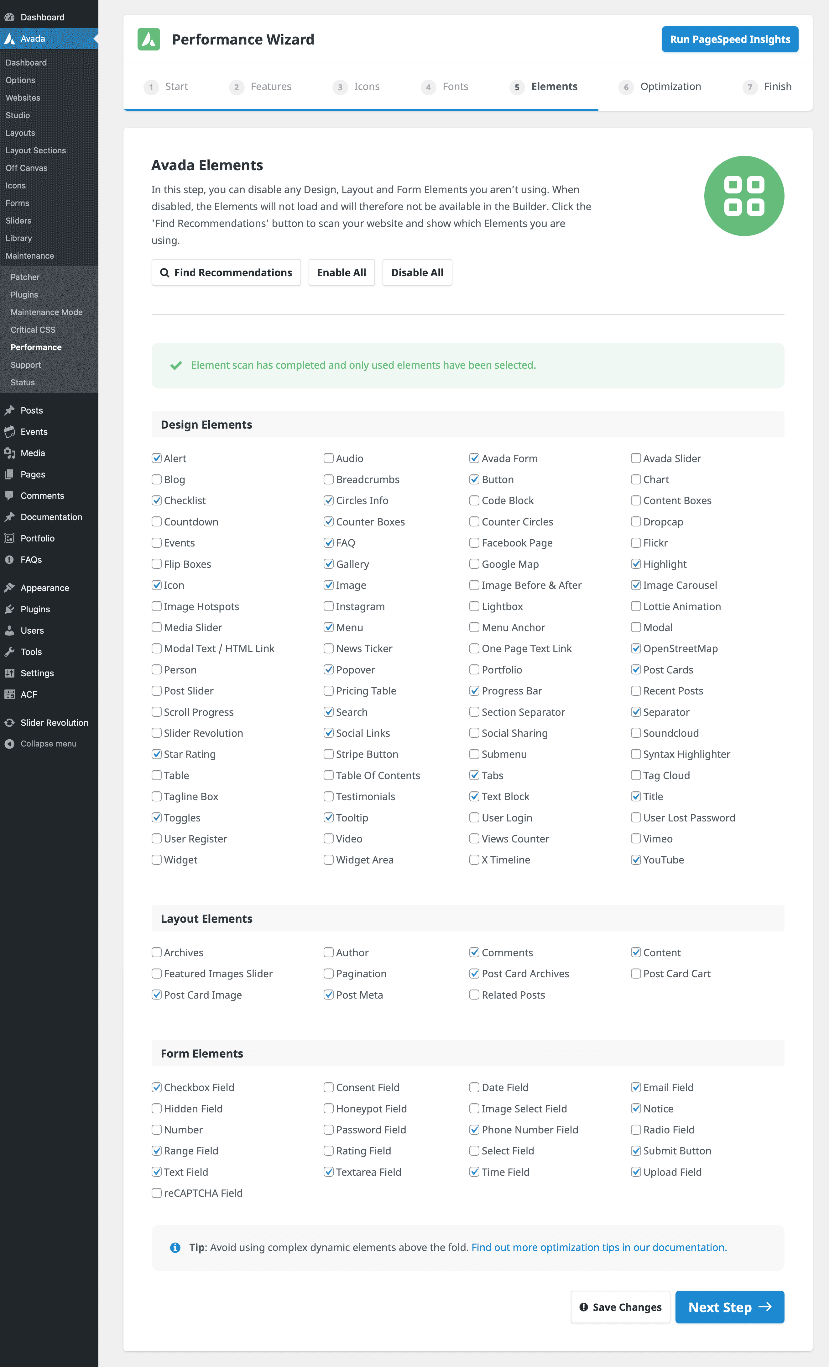 Avada Performance Wizard Step 5