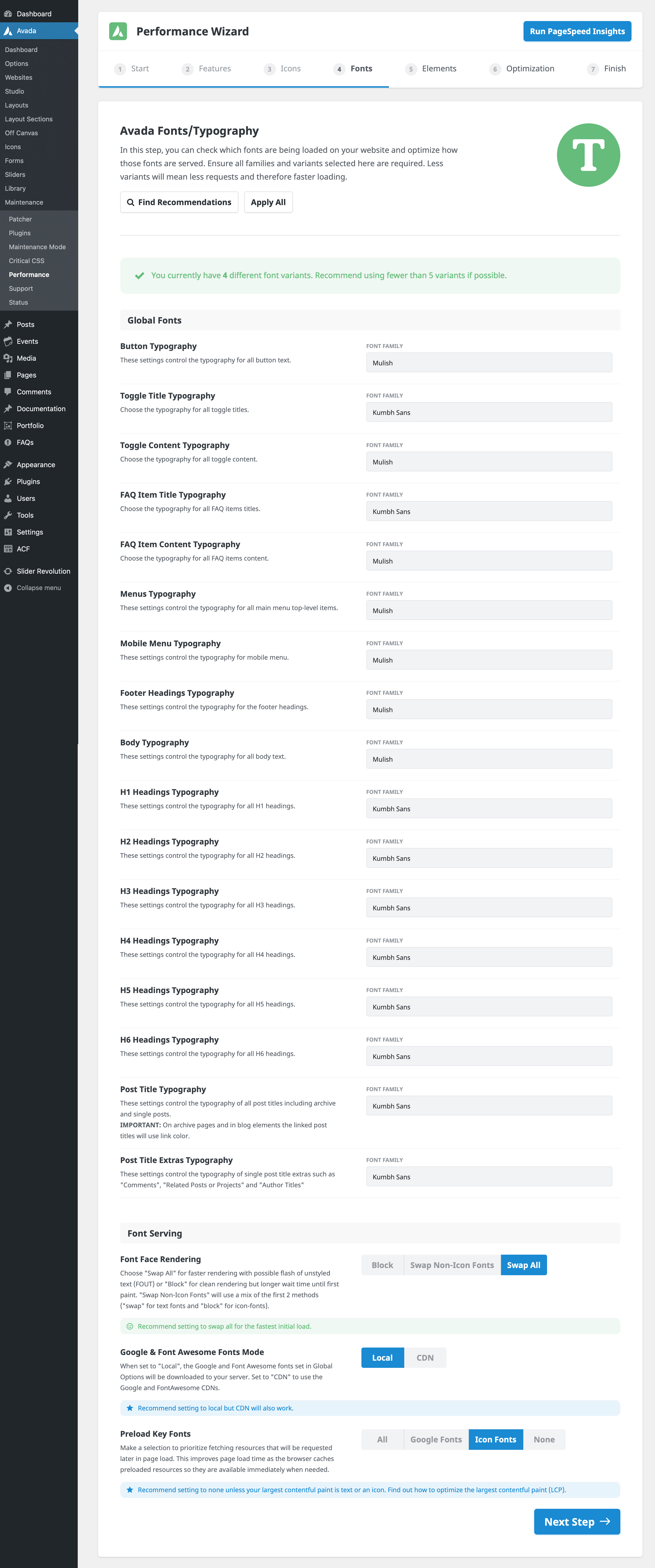 Avada Performance Wizard Step 4
