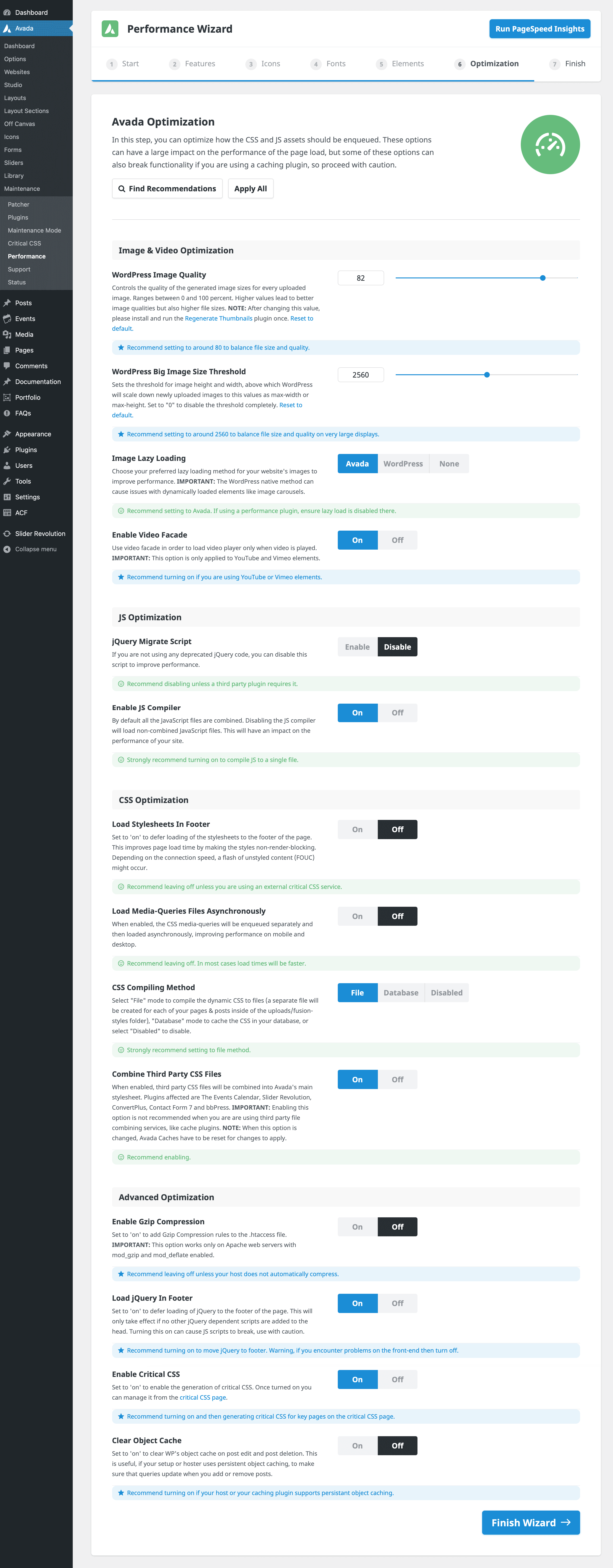 Avada Performance Wizard Step 6