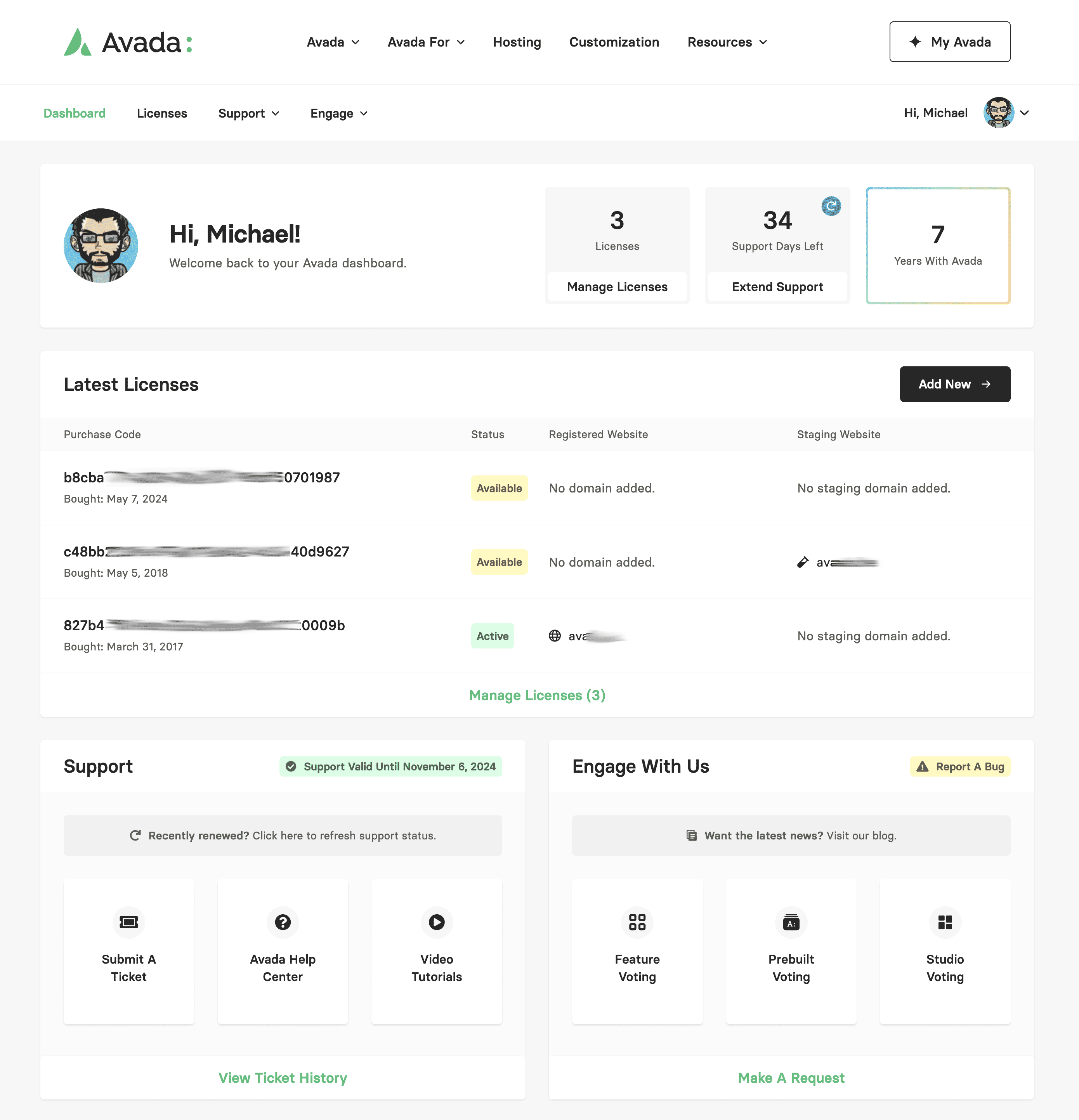 Avada Dashboard